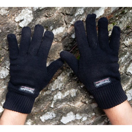 Перчатки вязаные мужские на флисе с утеплителем Thinsulate. Чёрные.